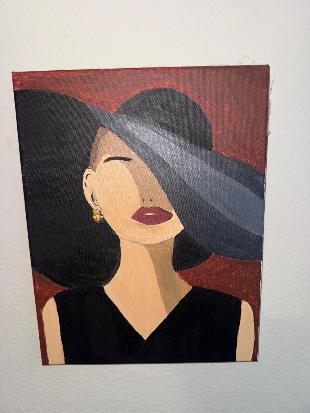 Framed Chic Lady Portrait Painting in Black and Red